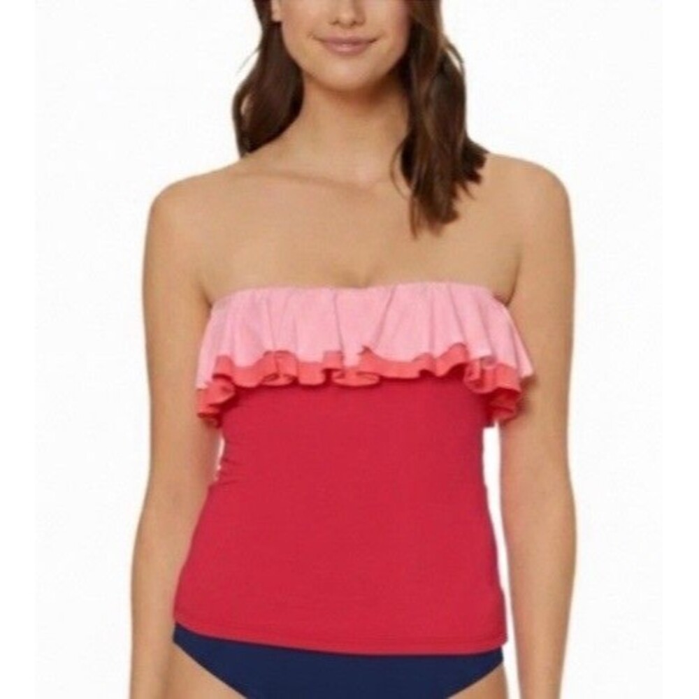 Bleu Rod Beattie Tankini TOP Pink Ruffles Size 8 Removable Straps Swim NWT